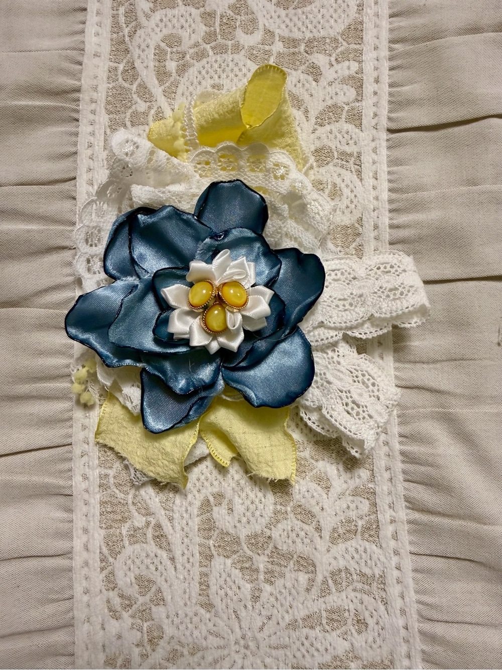 Blue Satin Flower Lace Accent - Home Accents